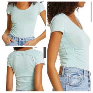 Free People Sage Green Ruched Tee